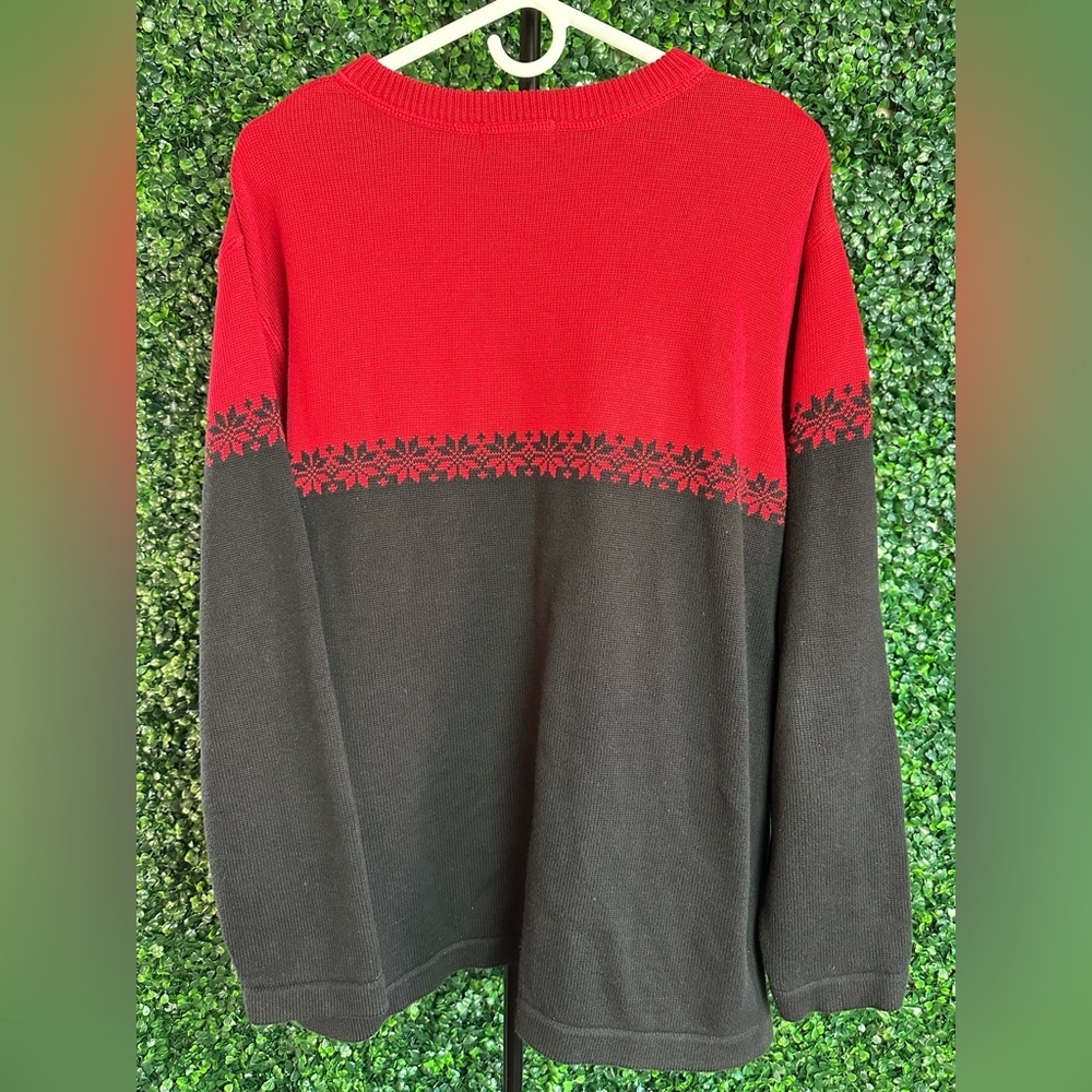 Vintage Eddie Bauer Snowflake Holiday Red/Black Color Block Sweater Size XL - Picture 5 of 5